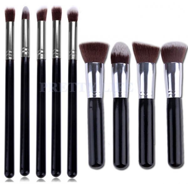 Kit 9 Pincéis Kabuki + Precisão Preto e Prata