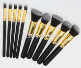 Kit 10 Pincéis Kabuki + Precisão Preto e Dourado